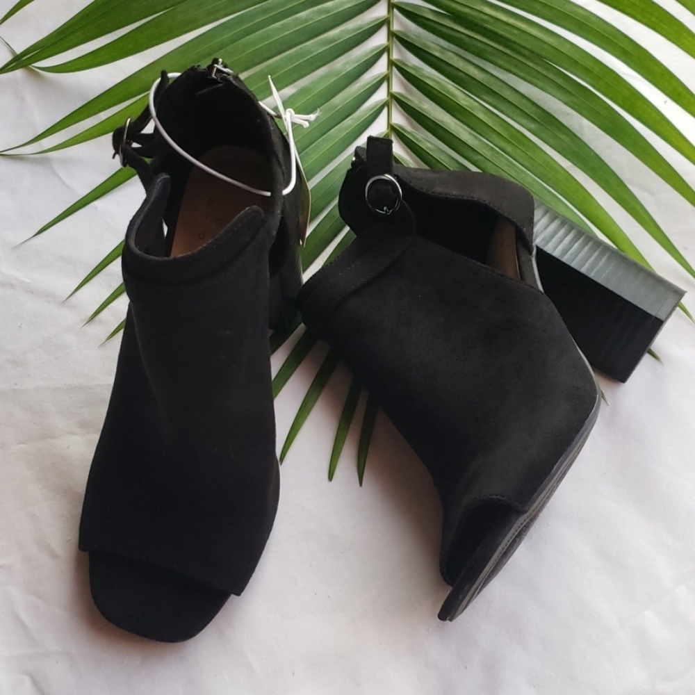 Women's Microsuede Heeled Open Toe Bootie  - Picture 2 of 5